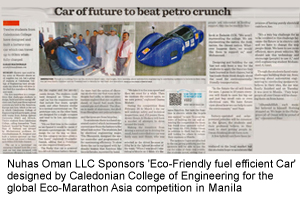 Nuhas Oman LLC Sponsors Ecp-Friendly fuel efficient Car